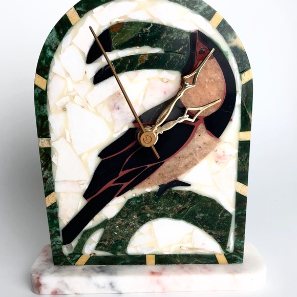 Mid Century Vtg Semi Precious stone Toucan clock - Picture 2 of 8